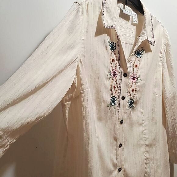 Alfred Dunner Embroidered Button Up Collared Long Sleeve Vintage Style Blouse 16 - Picture 7 of 16
